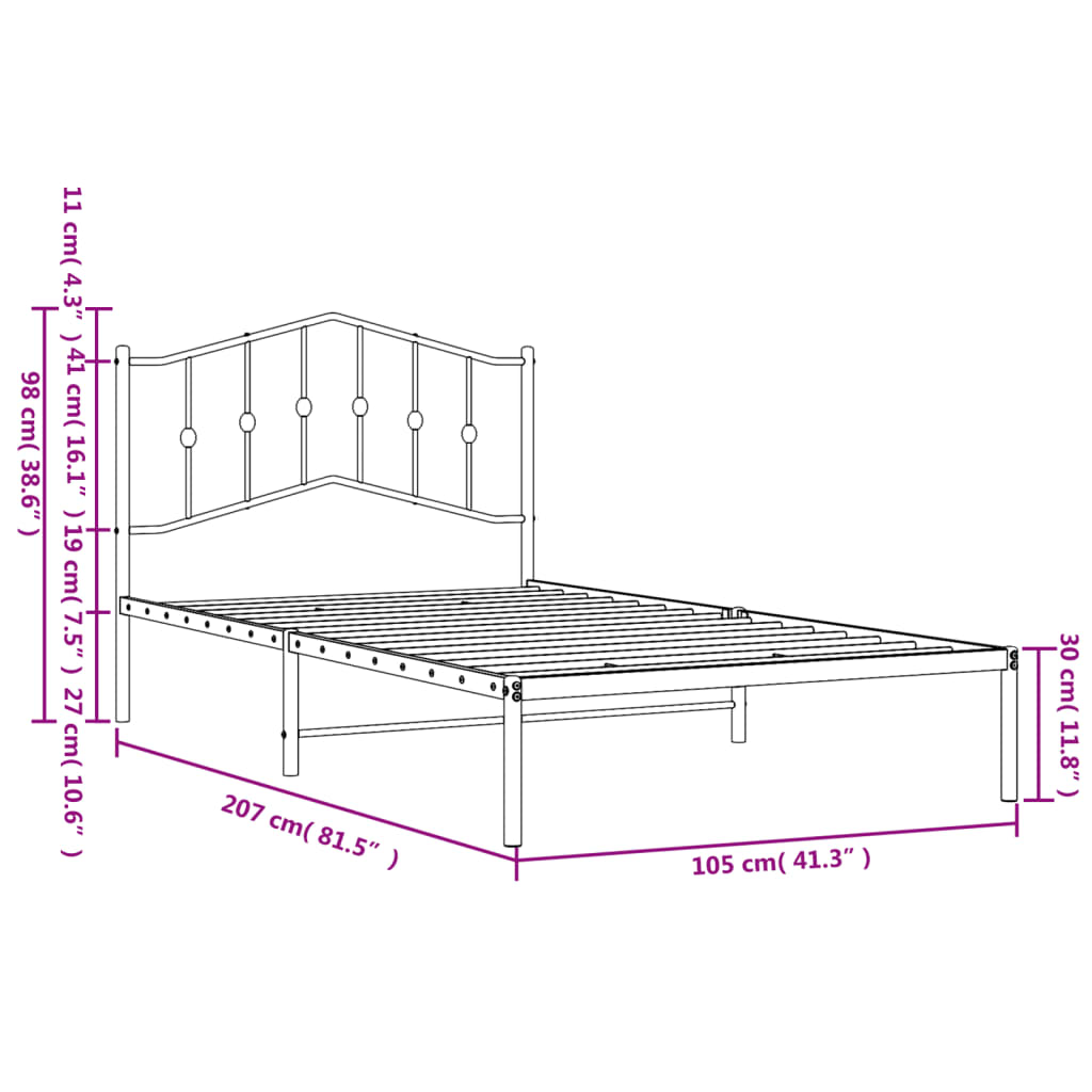 vidaXL fehér fém ágykeret fejtámlával 100x200 cm