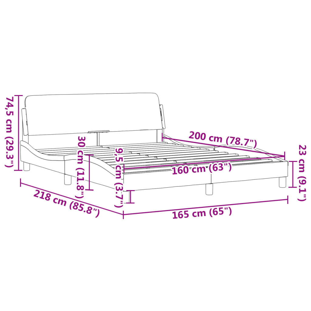 vidaXL fekete és fehér műbőr ágykeret fejtámlával 160 x 200 cm