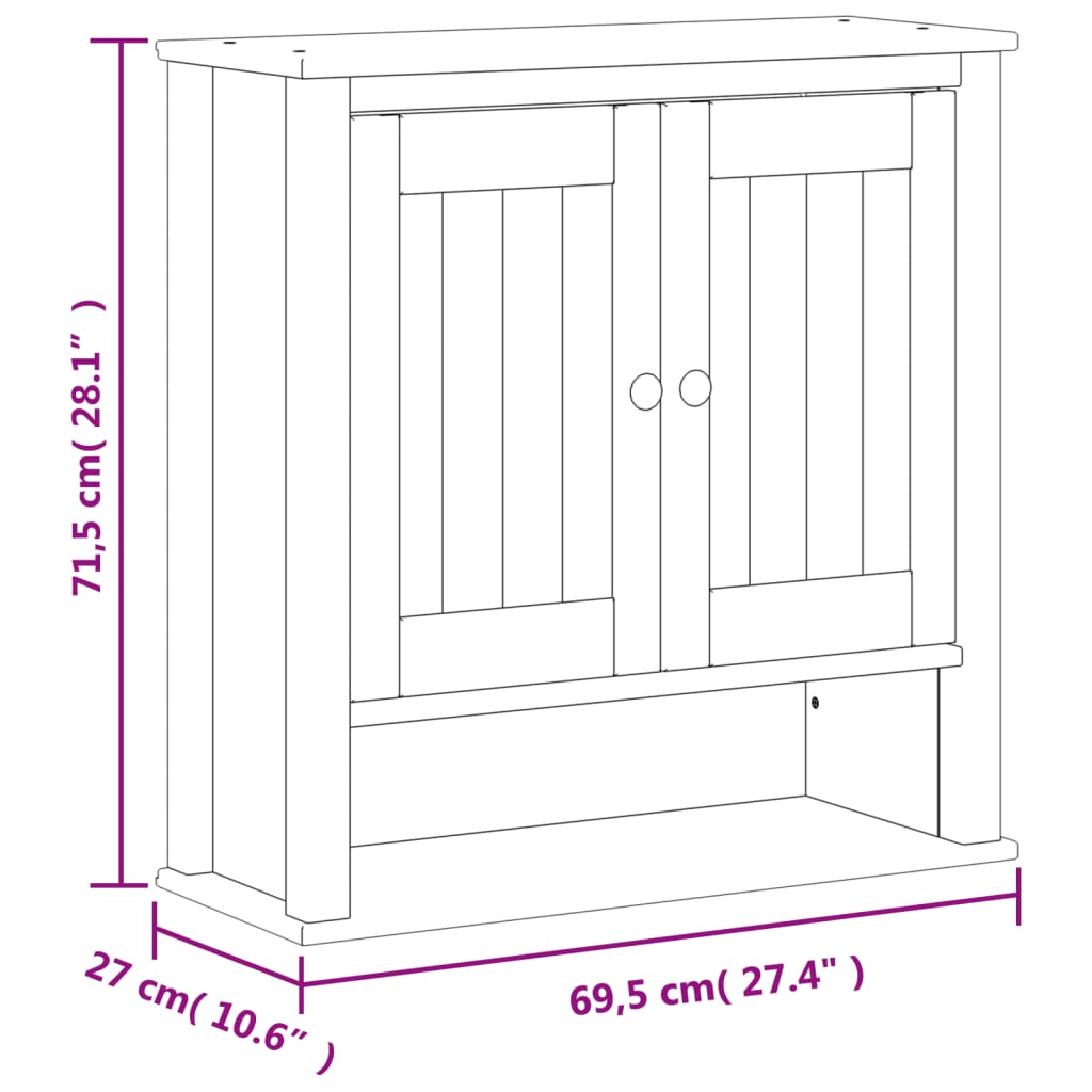 vidaXL BERG fehér tömör fa fürdőszobai faliszekrény 69,5x27x71,5 cm