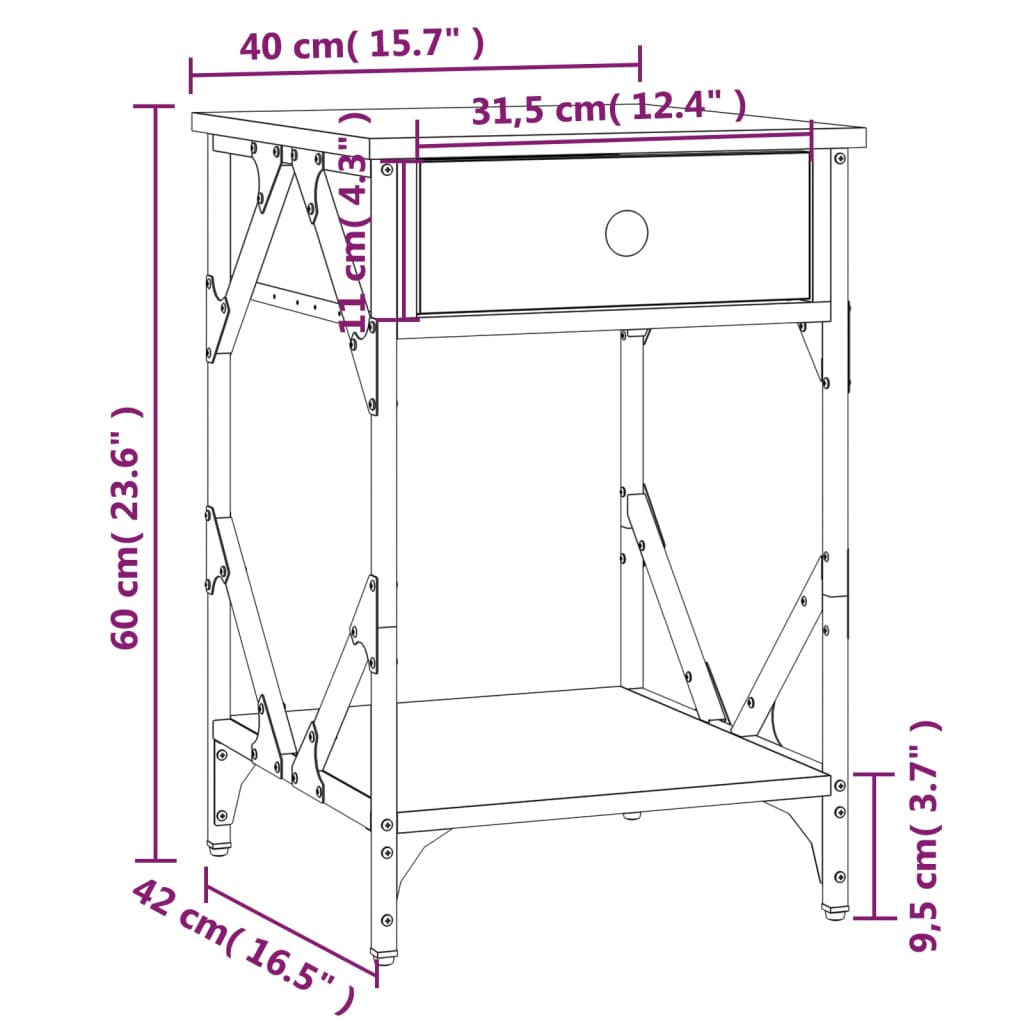 vidaXL 2 db fekete szerelt fa éjjeliszekrény 40 x 42 x 60 cm