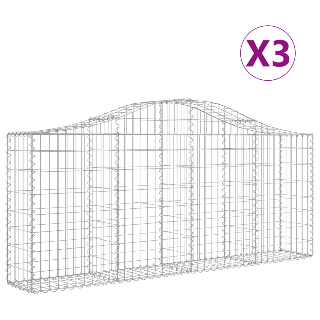 vidaXL 3 db íves horganyzott vas gabion kosár 200x30x80/100 cm