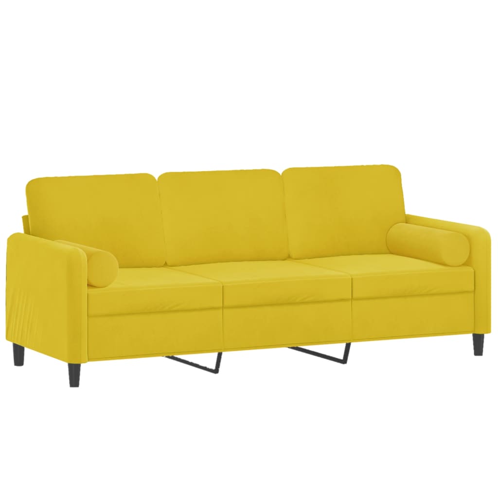 vidaXL 3 személyes sárga bársony kanapé díszpárnákkal 180 cm