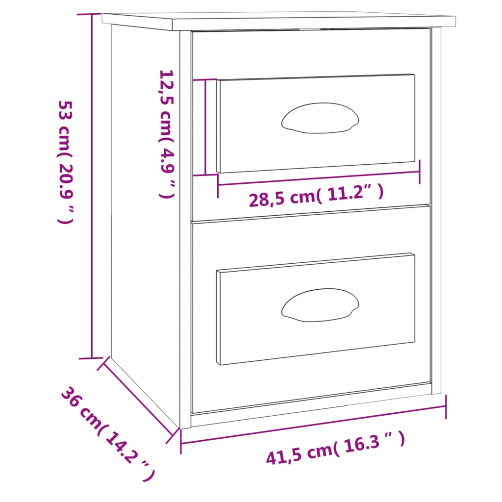 vidaXL 2 db sonoma tölgy falra szerelhető éjjeliszekrény 41,5x36x53 cm