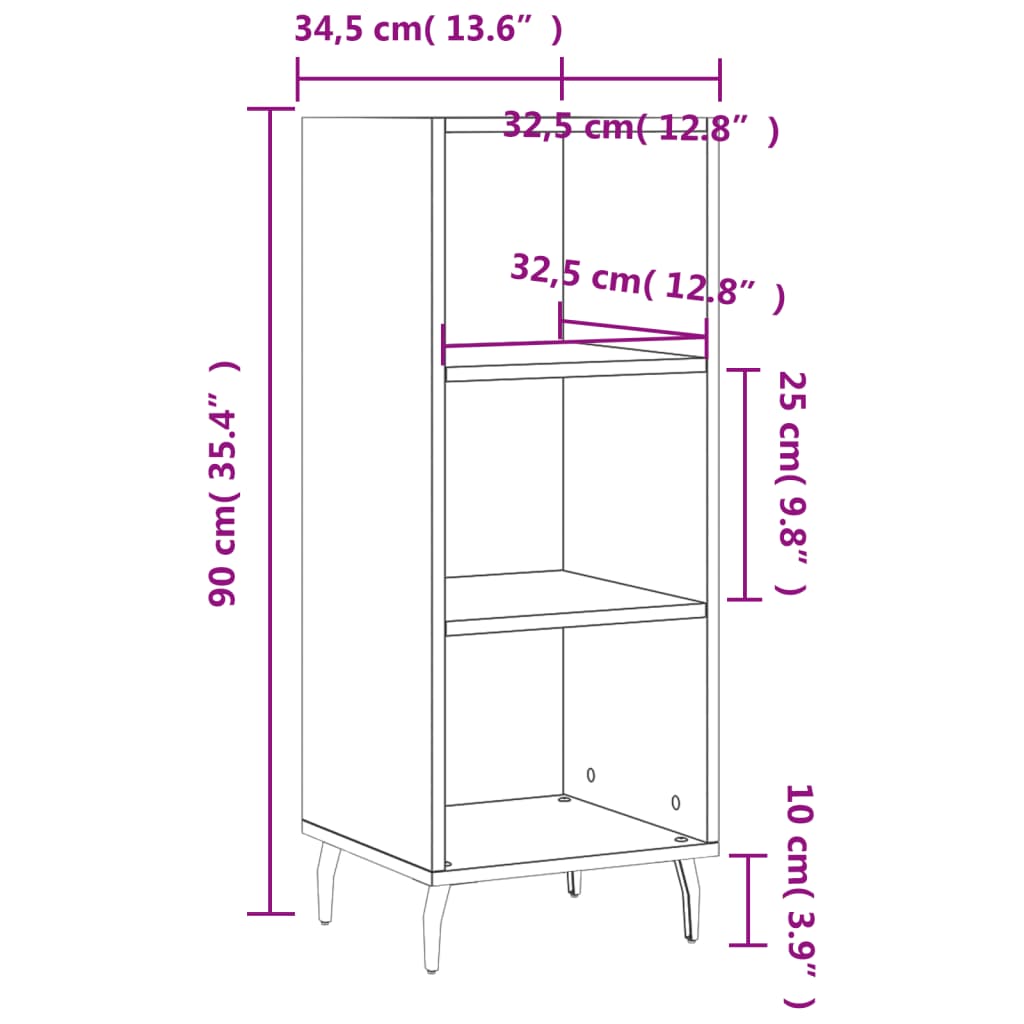 vidaXL betonszürke szerelt fa tálalószekrény 34,5 x 32,5 x 90 cm