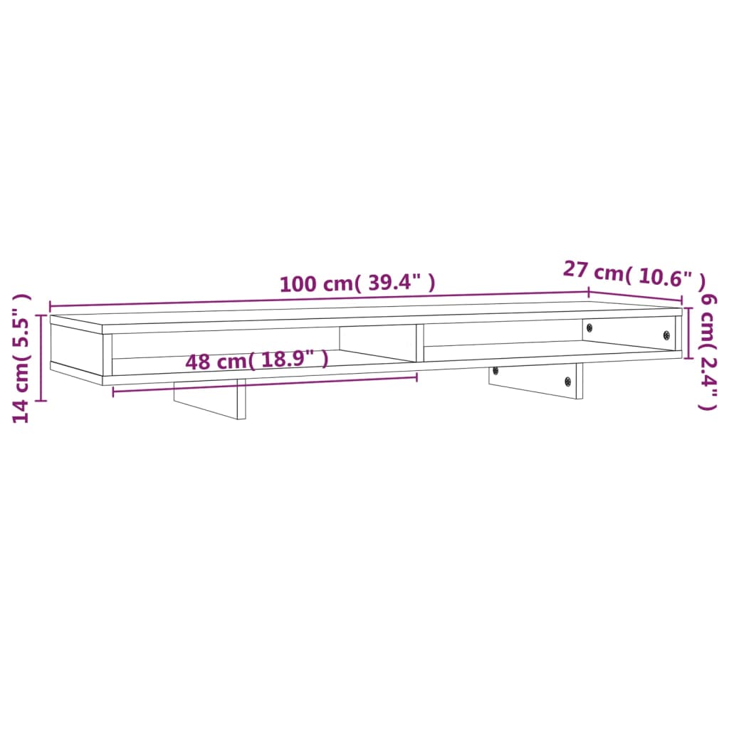 vidaXL mézbarna tömör fenyőfa monitorállvány 100x27x14 cm