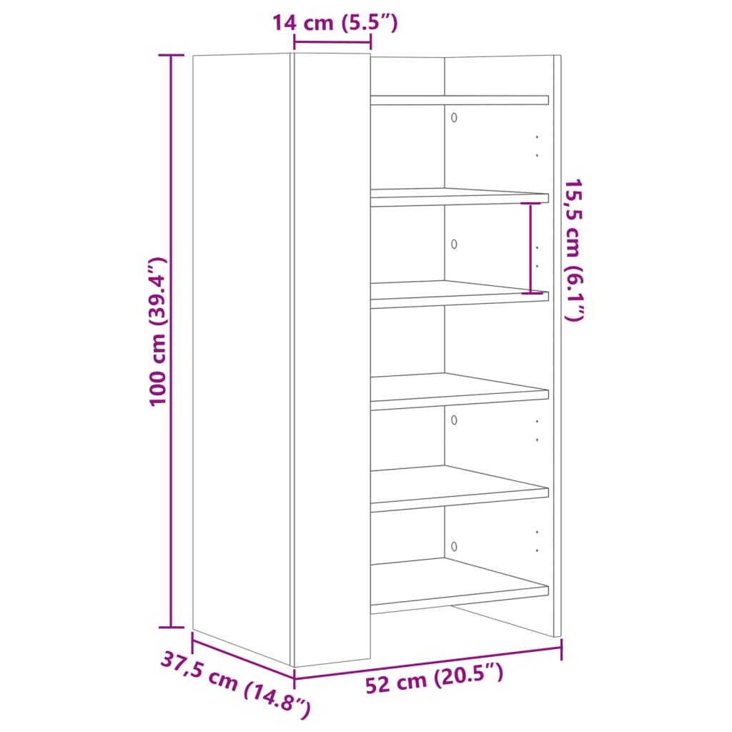 vidaXL szürke sonoma színű szerelt fa cipőszekrény 52 x 37,5 x 100 cm