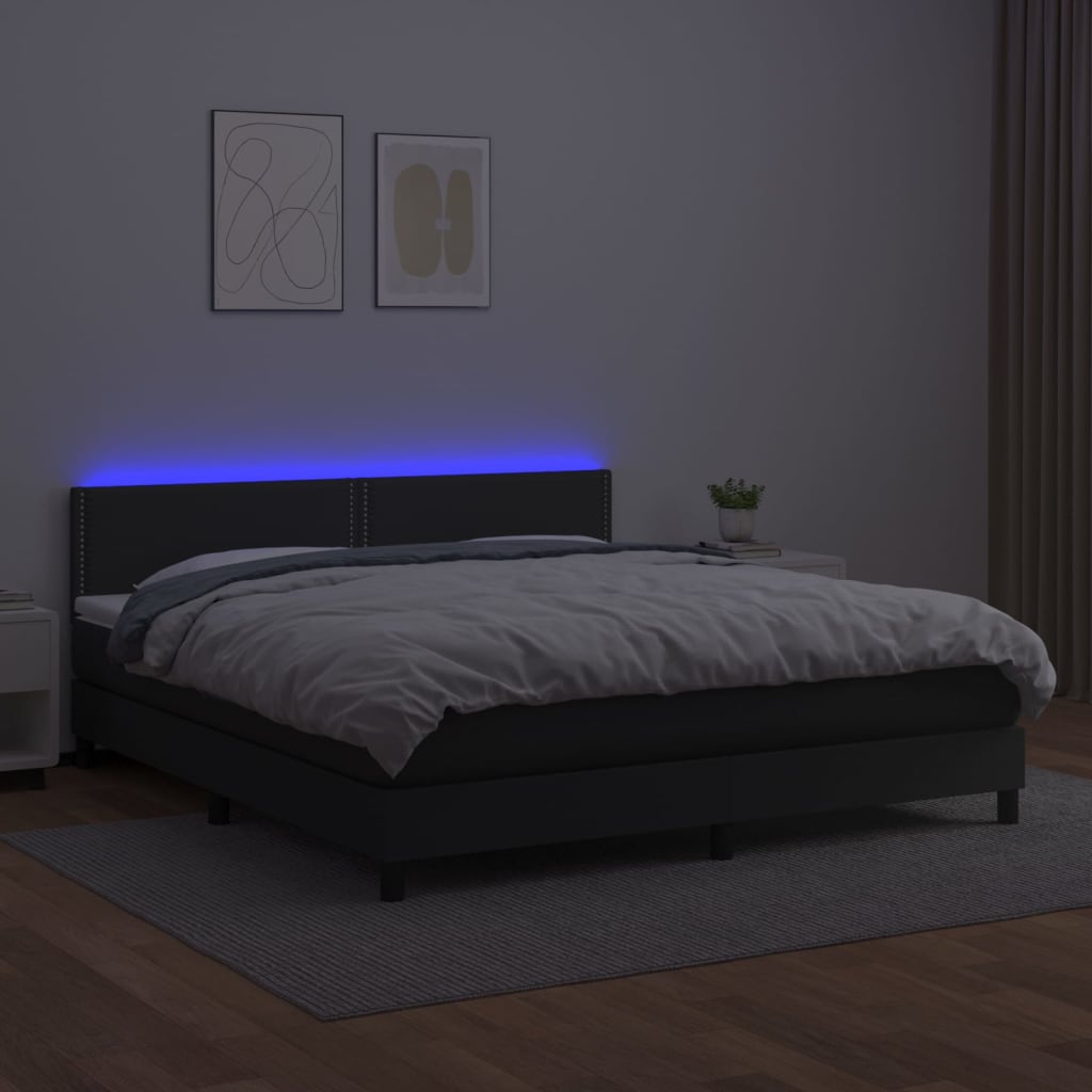 vidaXL fekete műbőr rugós ágy matraccal és LED-del 160x200 cm