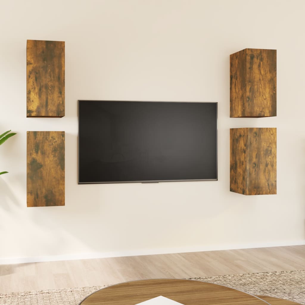 vidaXL 4 db füstös tölgy színű szerelt fa TV-szekrény 30,5x30x60 cm