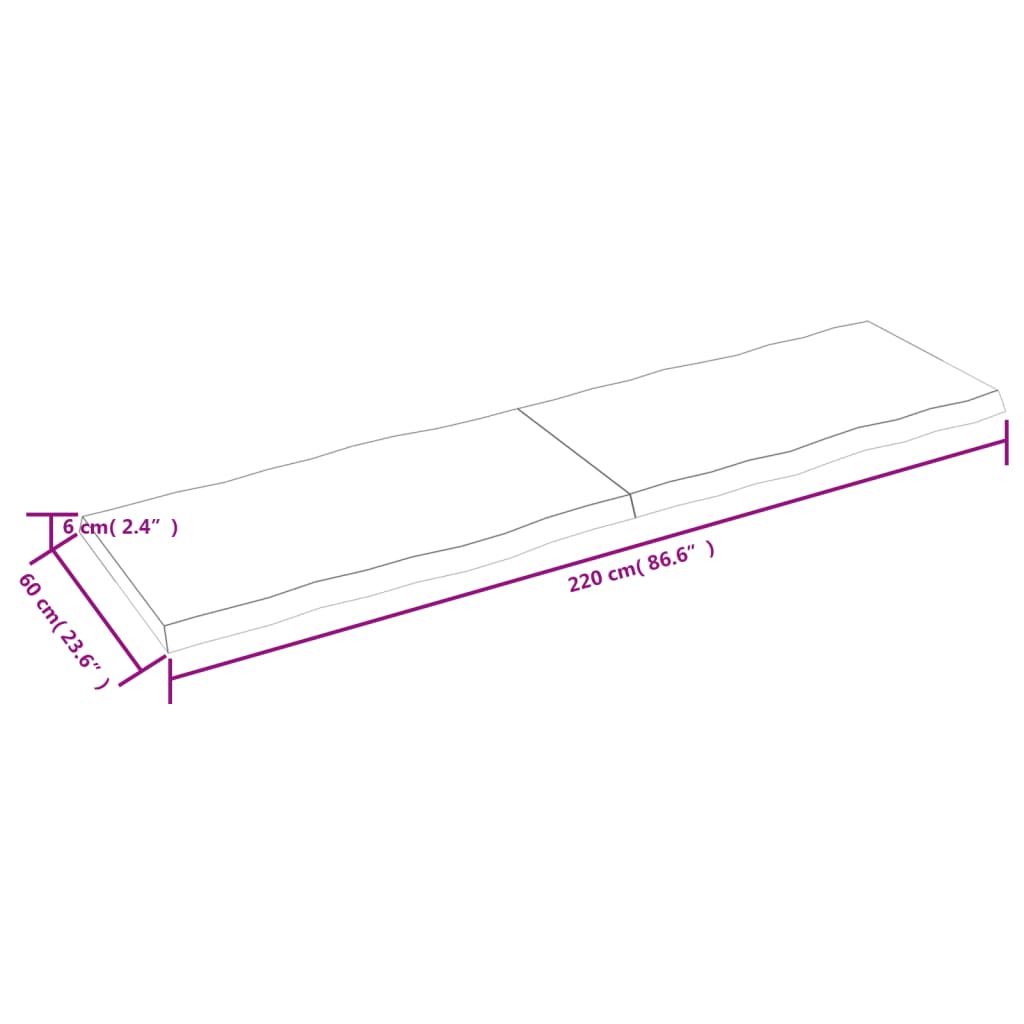 vidaXL világosbarna kezelt tömör asztallap 220x60x(2-6) cm