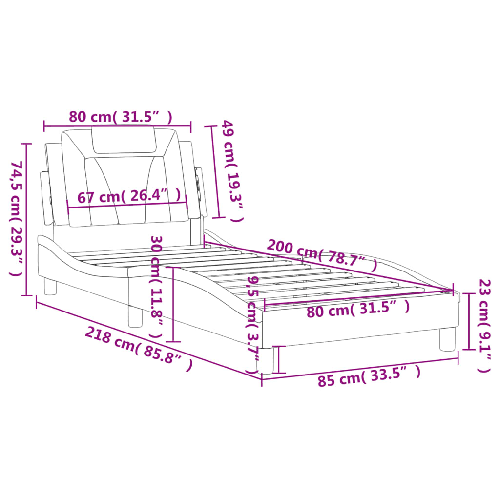 vidaXL fekete és fehér műbőr ágykeret fejtámlával 80 x 200 cm