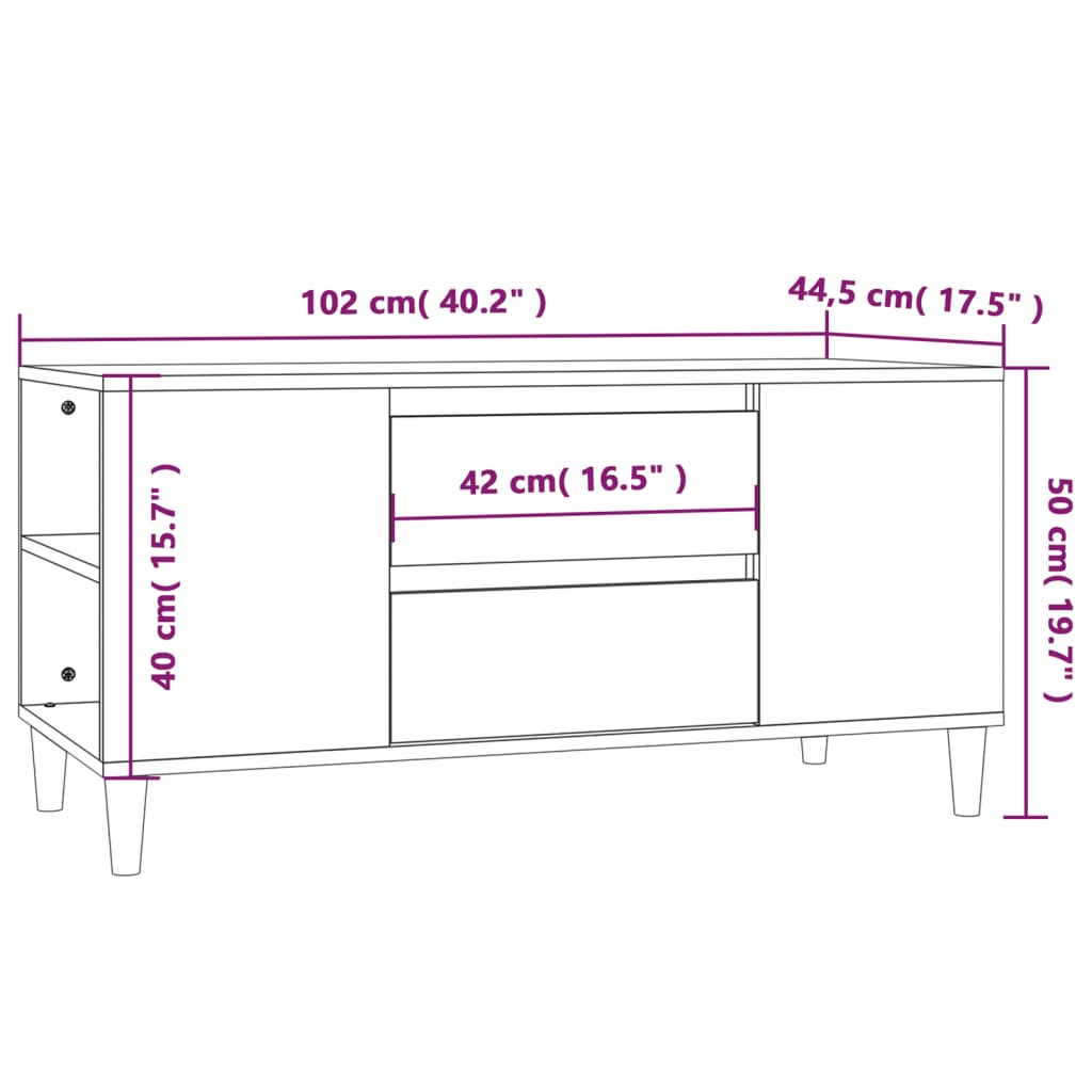 vidaXL füstös tölgy színű szerelt fa TV-szekrény 102x44,5x50 cm