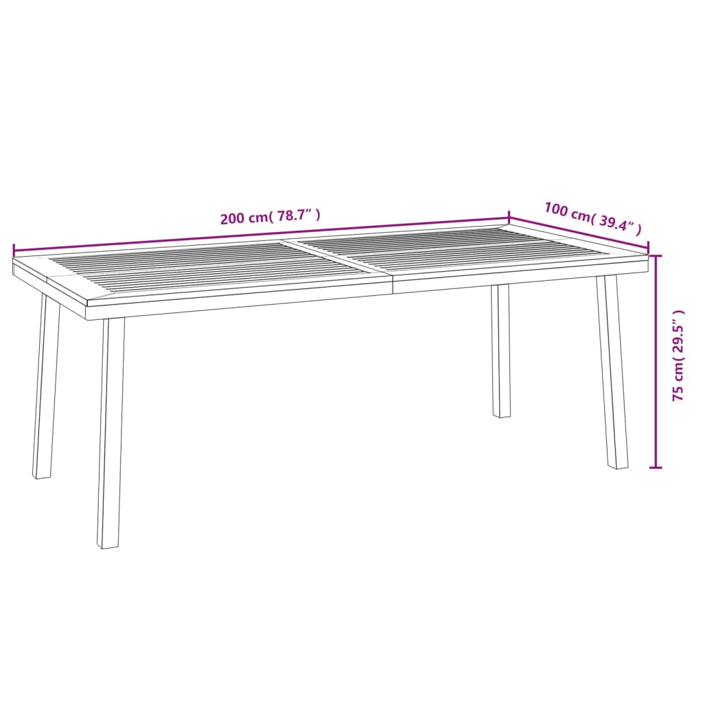 vidaXL tömör akácfa kerti asztal 200 x 100 x 75 cm