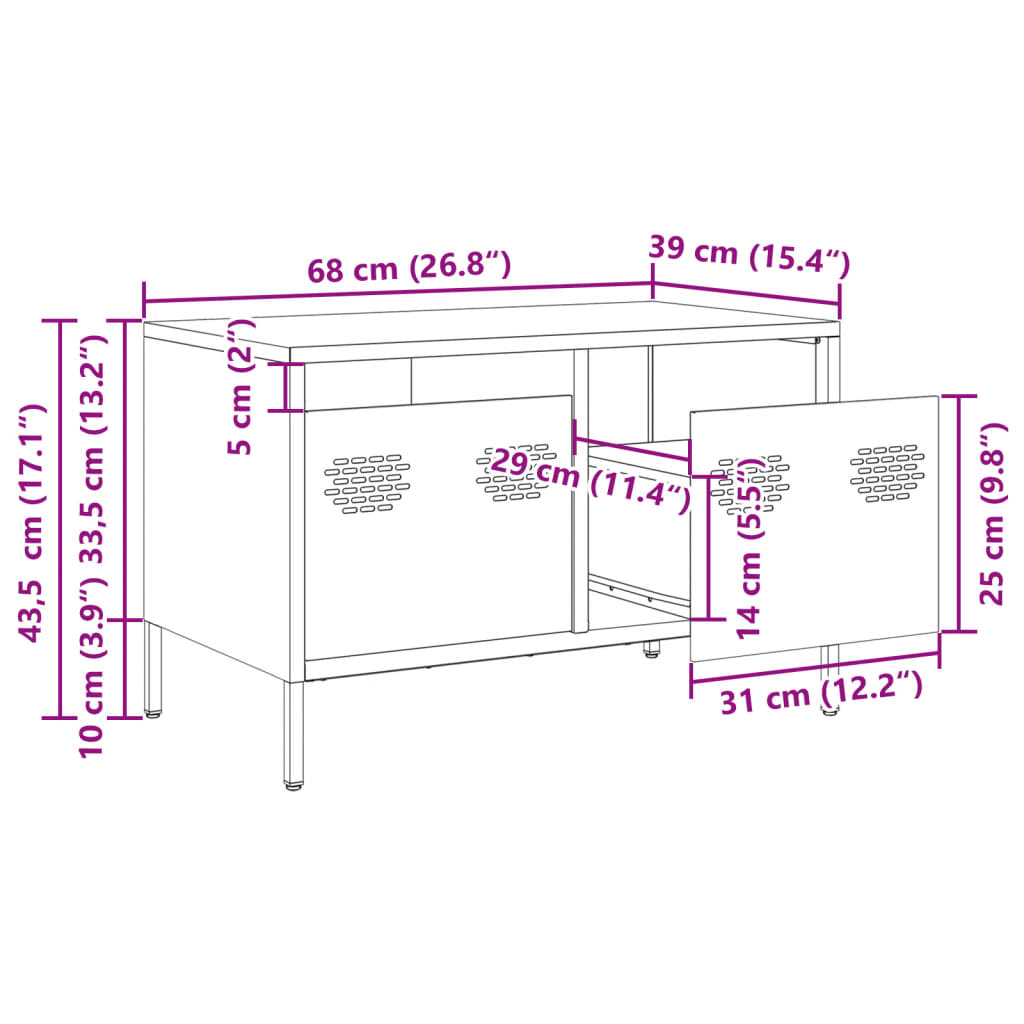 vidaXL antracitszürke hidegen hengerelt acél TV-szekrény 68x39x43,5 cm