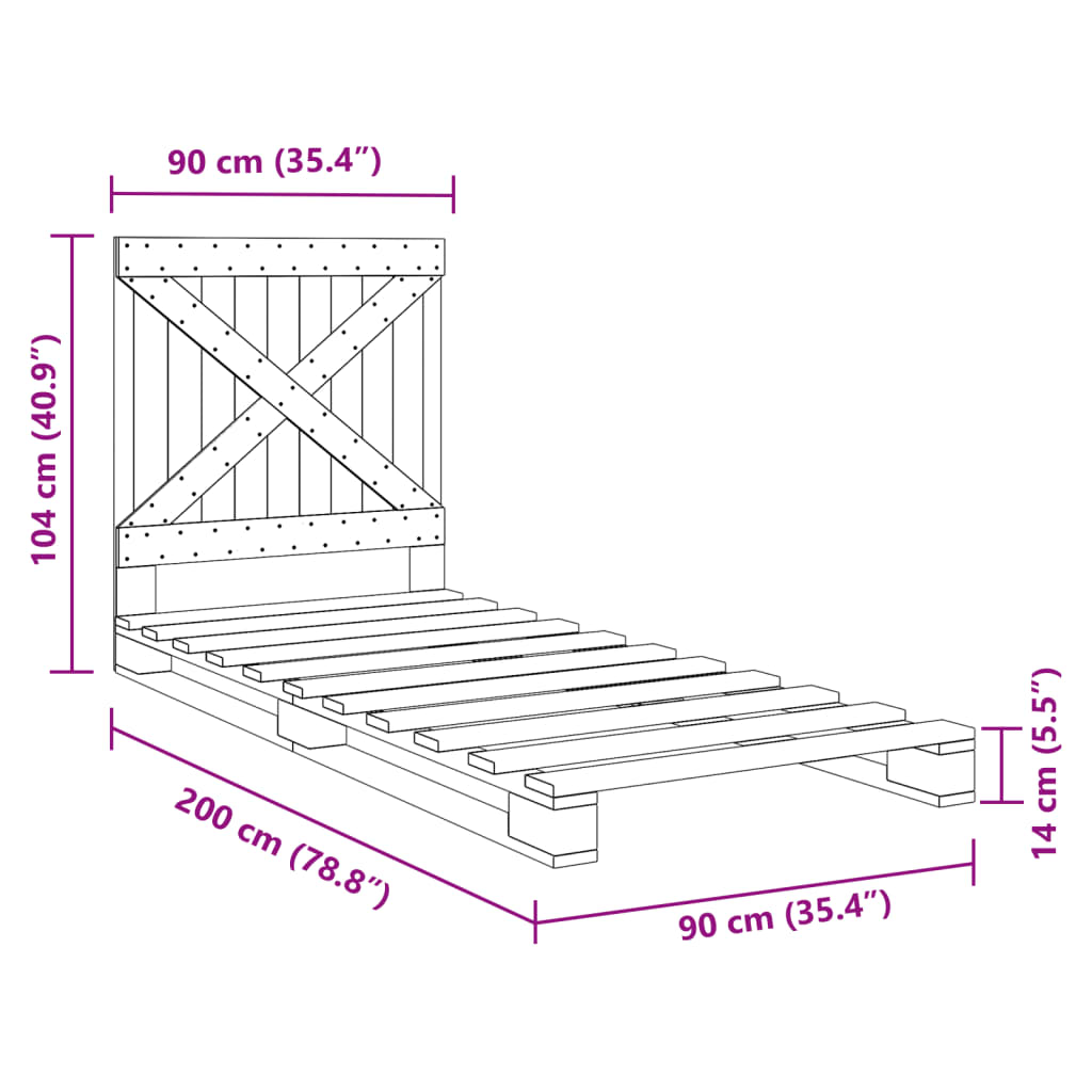 vidaXL szürke tömör fenyőfa ágykeret fejtámlával 90 x 200 cm