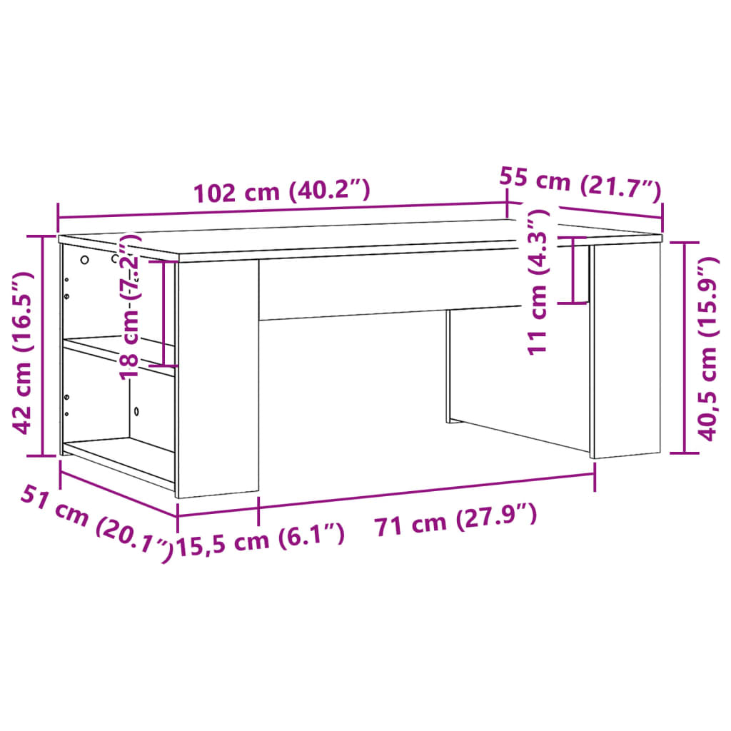 vidaXL barna tölgyszínű szerelt fa dohányzóasztal 102 x 55 x 42 cm