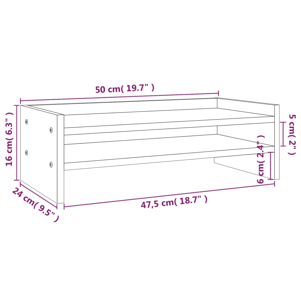 vidaXL fekete tömör fenyőfa monitorállvány 50 x 24 x 16 cm