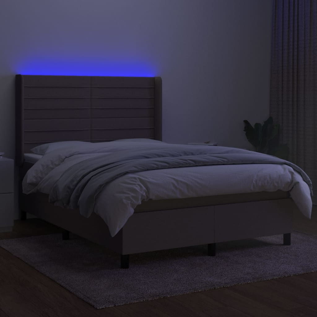 vidaXL tópszínű szövet rugós és LED-es ágy matraccal 140x190cm