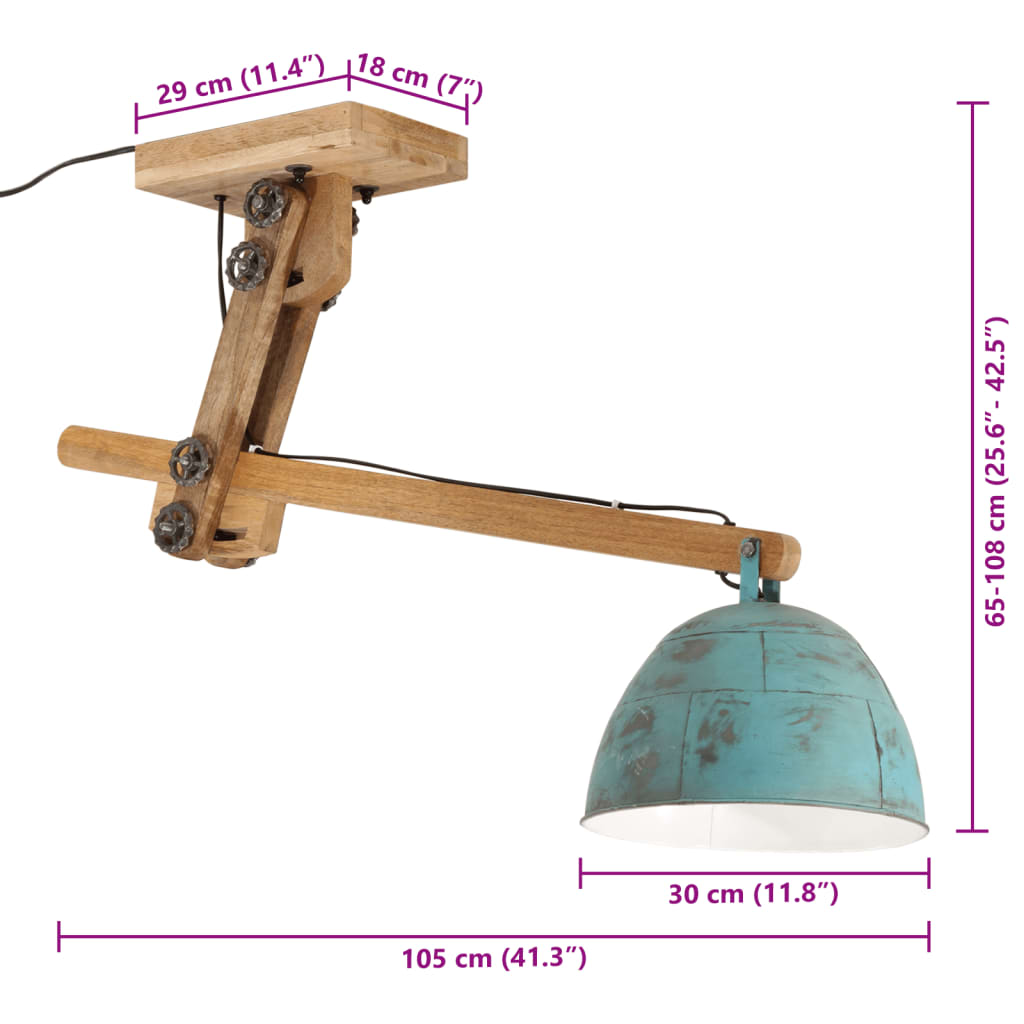 vidaXL kopott kék mennyezeti lámpa 25 W 105x30x65-108 cm E27