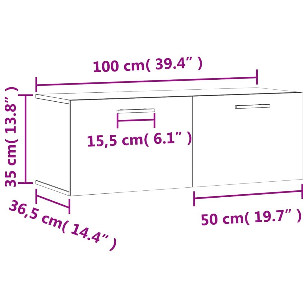 vidaXL szürke sonoma színű szerelt fa faliszekrény 100 x 36,5 x 35 cm