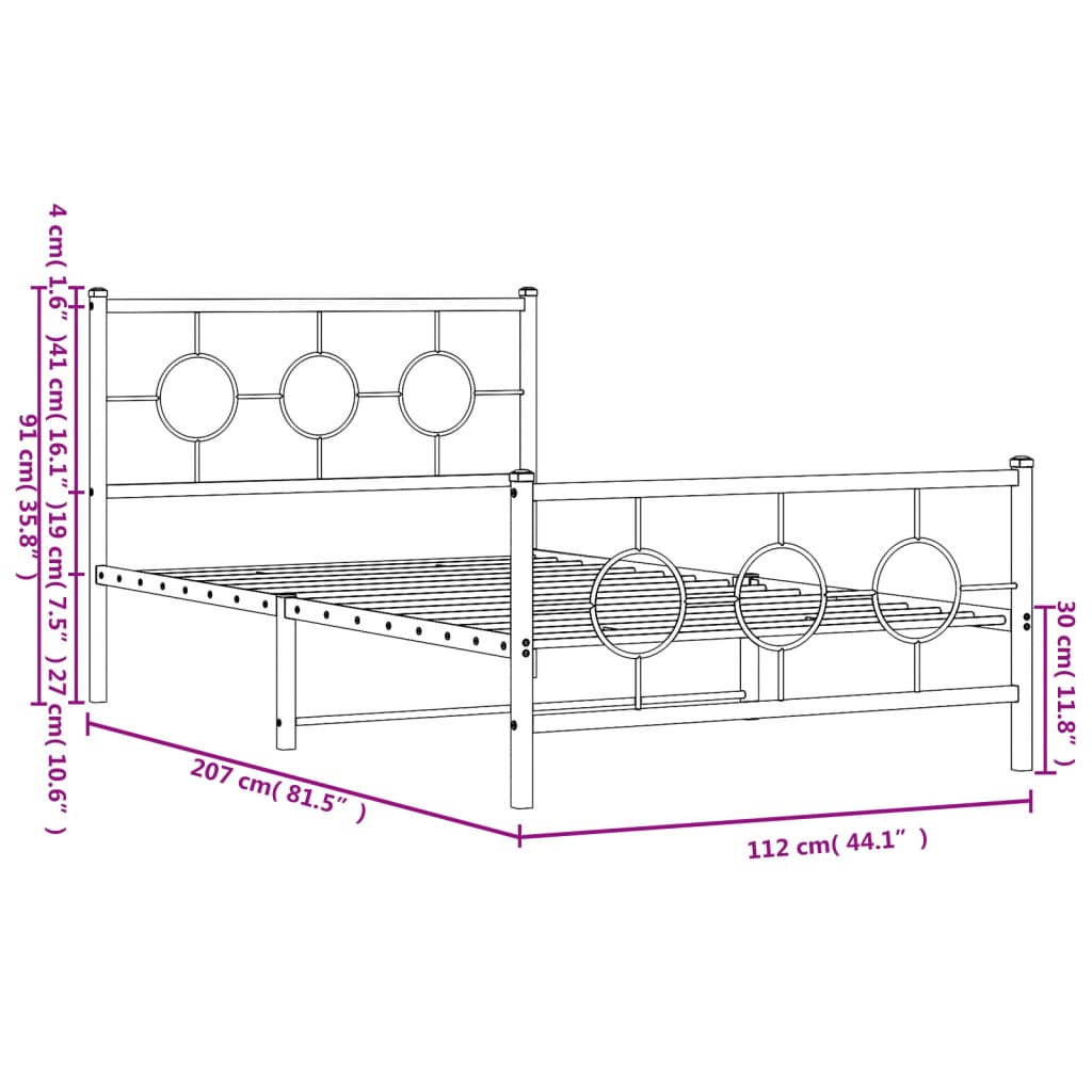 vidaXL fekete fém ágykeret fej- és lábtámlával 107 x 203 cm