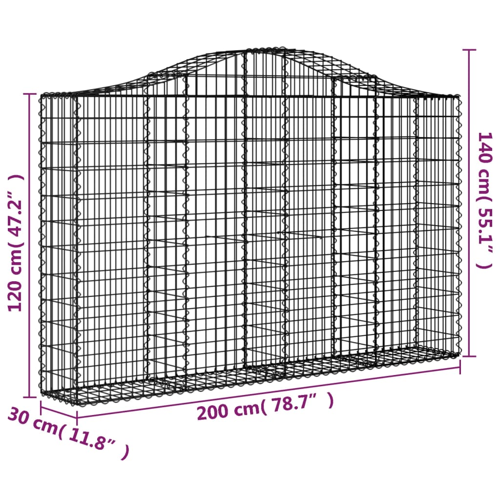 vidaXL 8 db íves horganyzott vas gabion kosár 200x30x120/140 cm