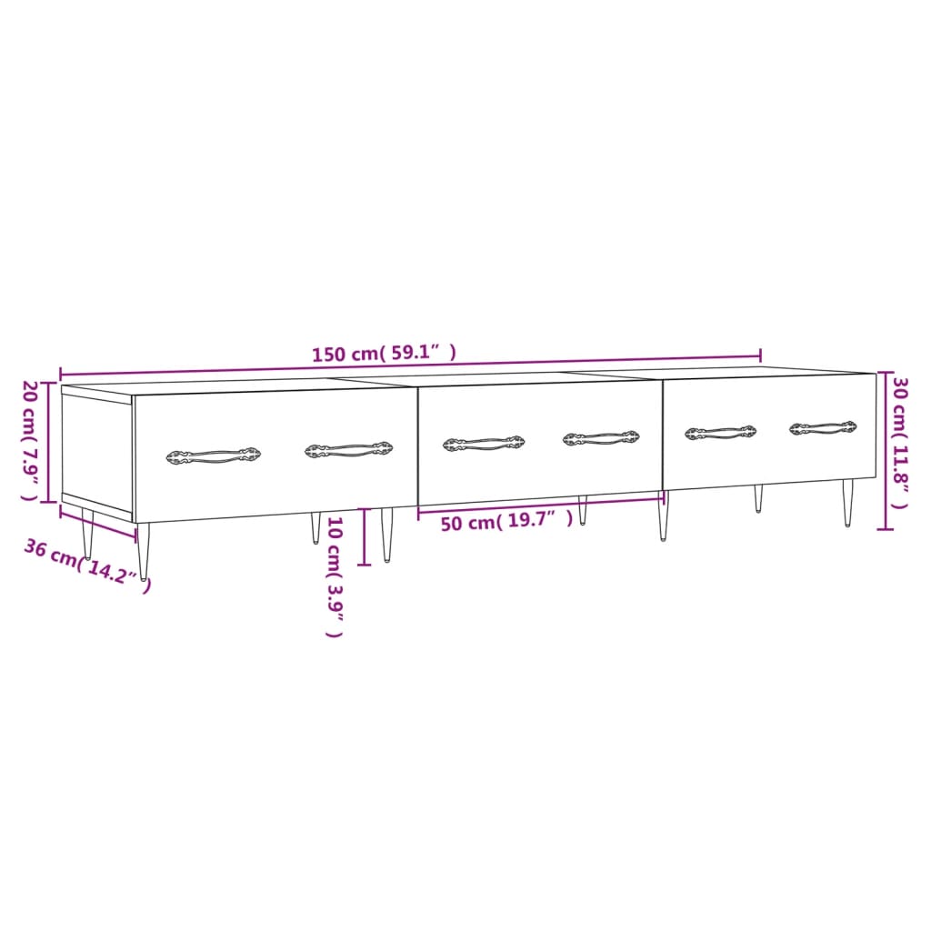 vidaXL fehér magasfényű szerelt fa TV-szekrény 150x36x30 cm