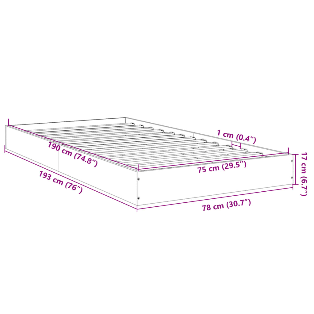 vidaXL füstös tölgy színű szerelt fa ágykeret matrac nélkül 75x190 cm