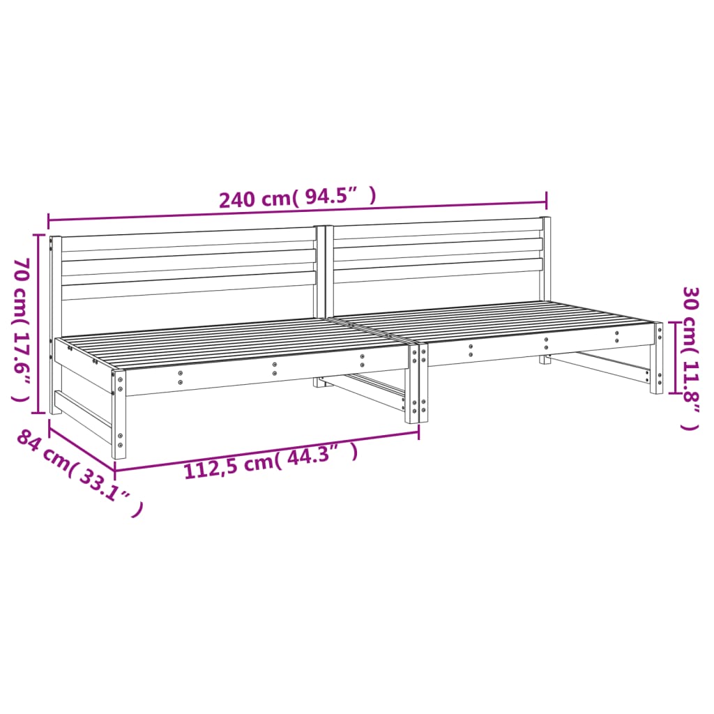 vidaXL 2 db szürke kerti tömör fenyőfa középső kanapé 120 x 80 cm