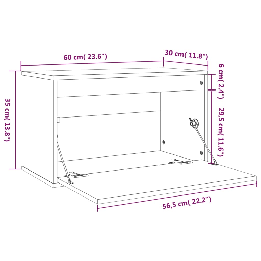 vidaXL fekete tömör fenyőfa faliszekrény 60 x 30 x 35 cm