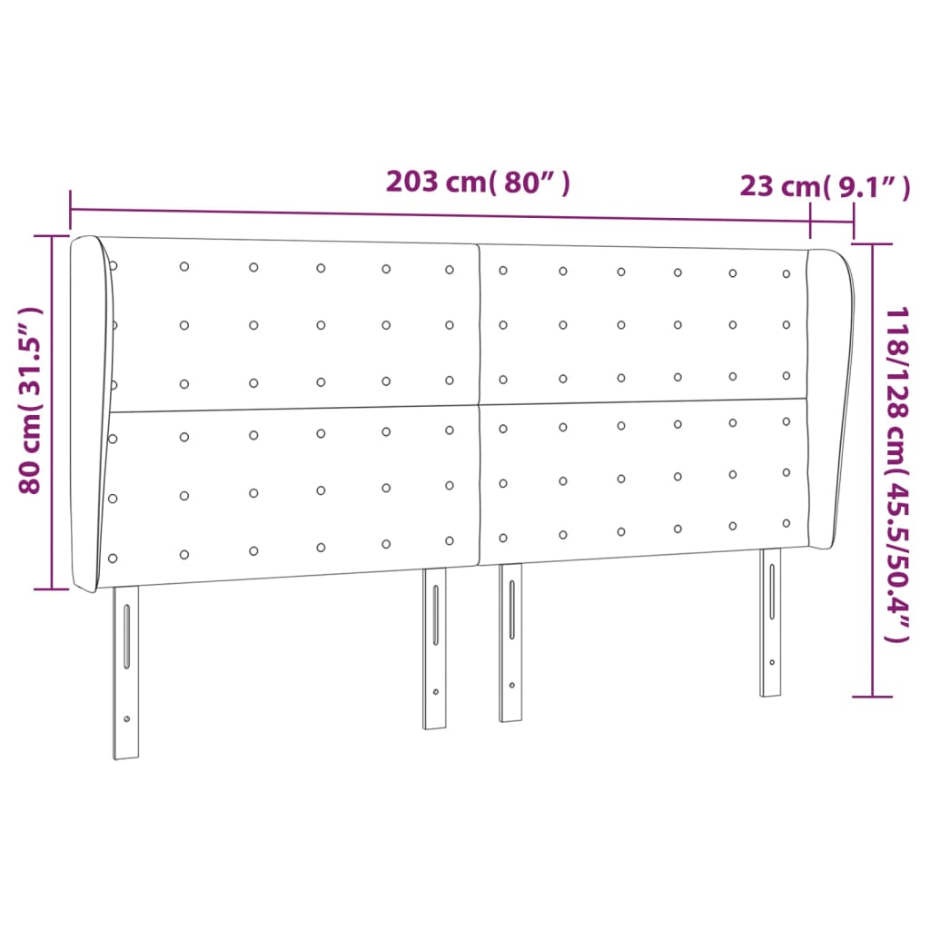 vidaXL tópszínű szövet fejtámla szárnyakkal 203x23x118/128 cm