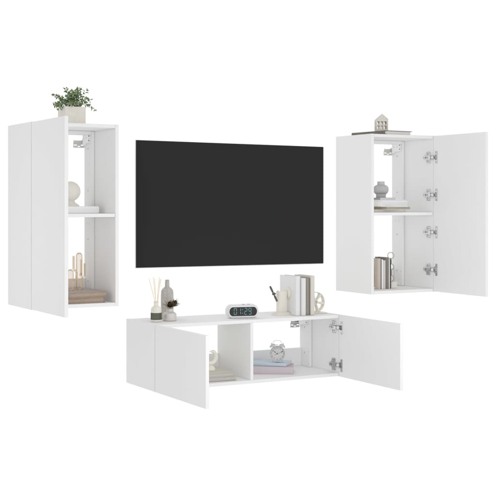 vidaXL 3 darab fehér falra szerelhető TV-szekrény LED-del