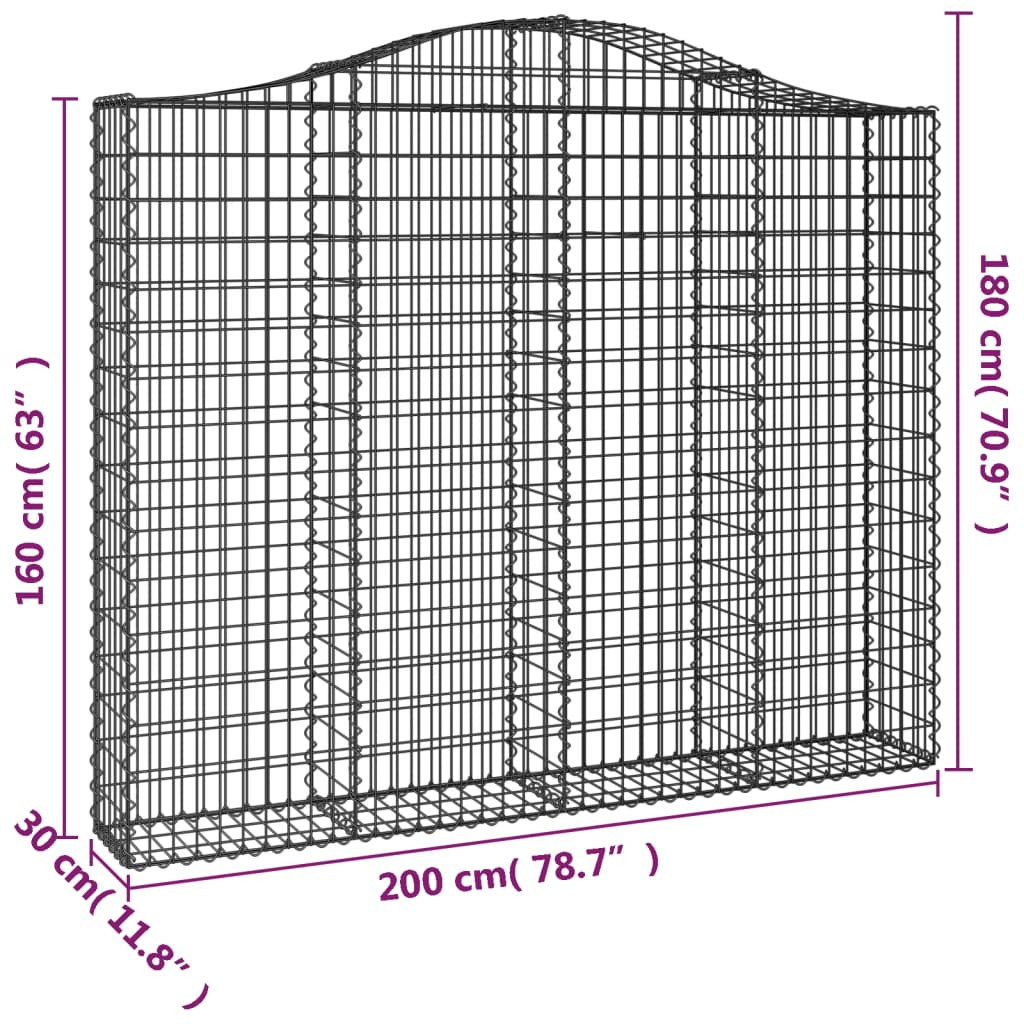 vidaXL 8 db íves horganyzott vas gabion kosár 200x30x160/180 cm