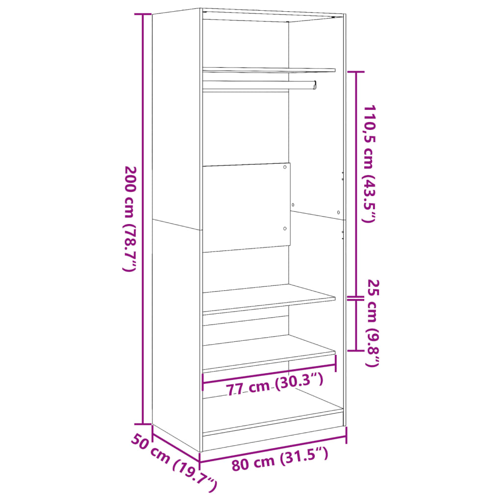 vidaXL antik fa színű szerelt fa ruhásszekrény 80 x 50 x 200 cm