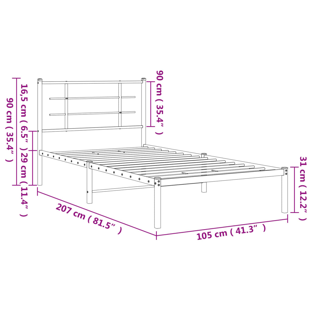 vidaXL fehér fém ágykeret fejtámlával 100x200 cm