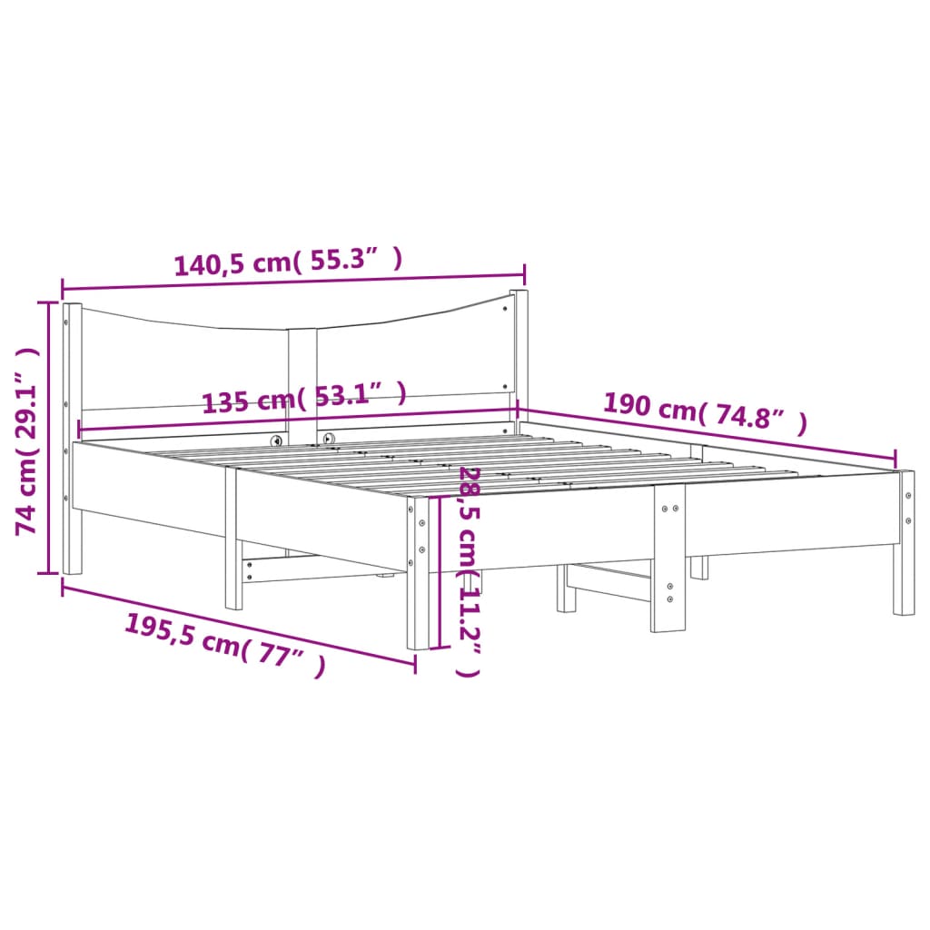 vidaXL viaszbarna tömör fenyőfa ágy matrac nélkül 135 x 190 cm