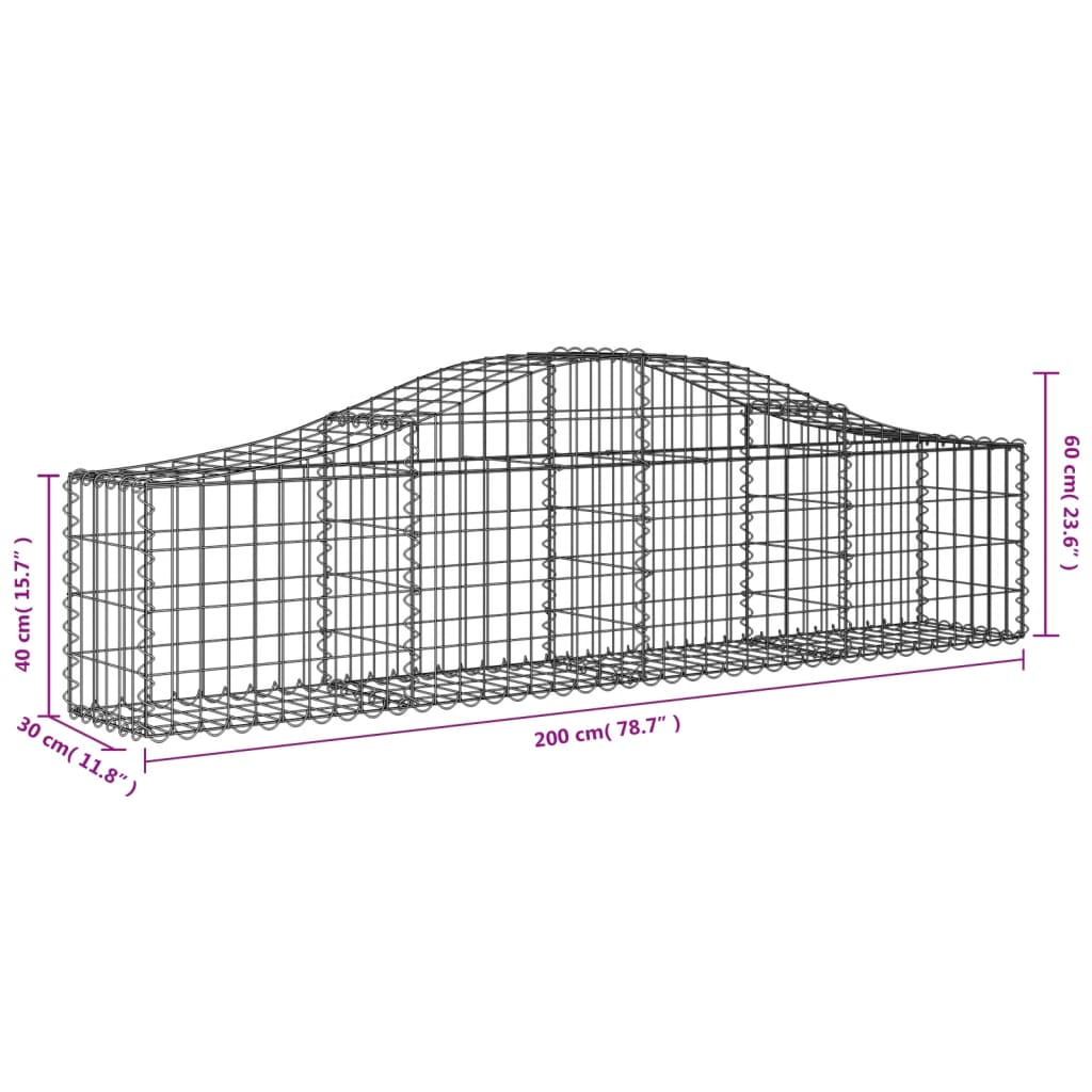 vidaXL 30 db íves horganyzott vas gabion kosár 200x30x40/60 cm