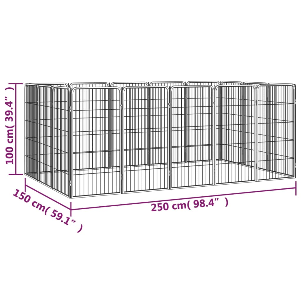 vidaXL 16-paneles fekete porszórt acél kutyakennel 50 x 100 cm