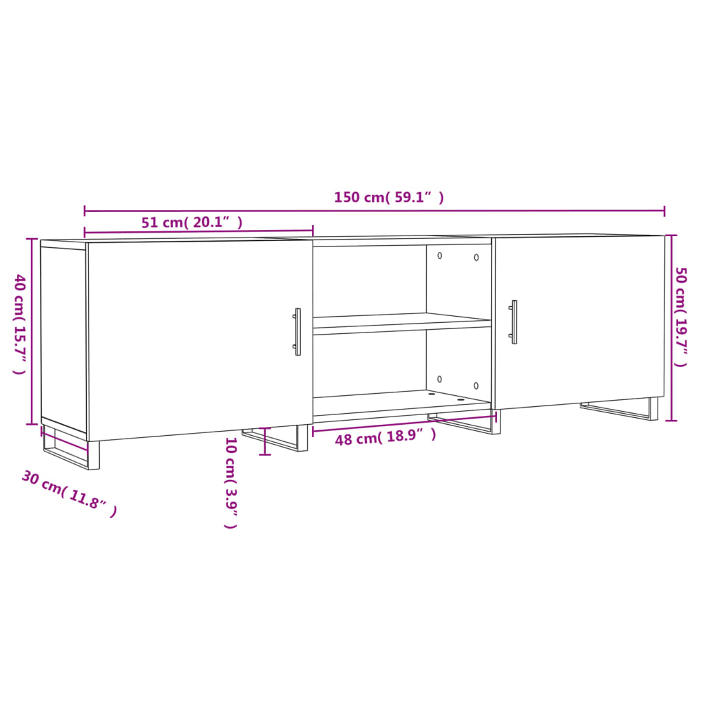 vidaXL fehér magasfényű szerelt fa TV-szekrény 150x30x50 cm