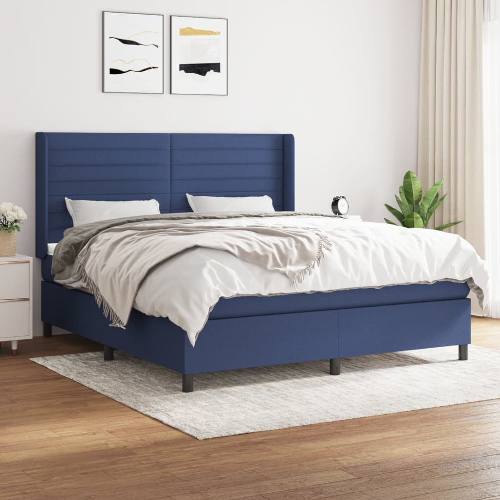 vidaXL kék szövet rugós ágy matraccal 160 x 200 cm