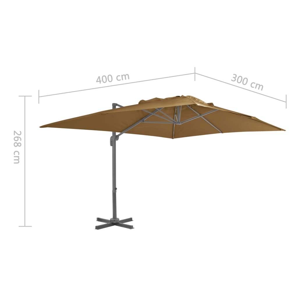 vidaXL tópszínű konzolos kerti napernyő alumíniumrúddal 400 x 300 cm