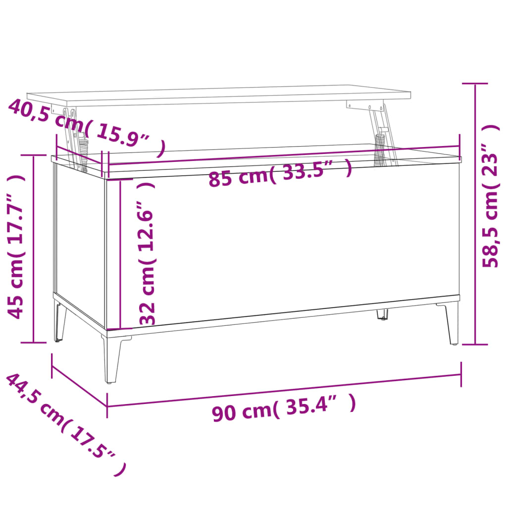 vidaXL füstös tölgy színű szerelt fa dohányzóasztal 90 x 44,5 x 45 cm