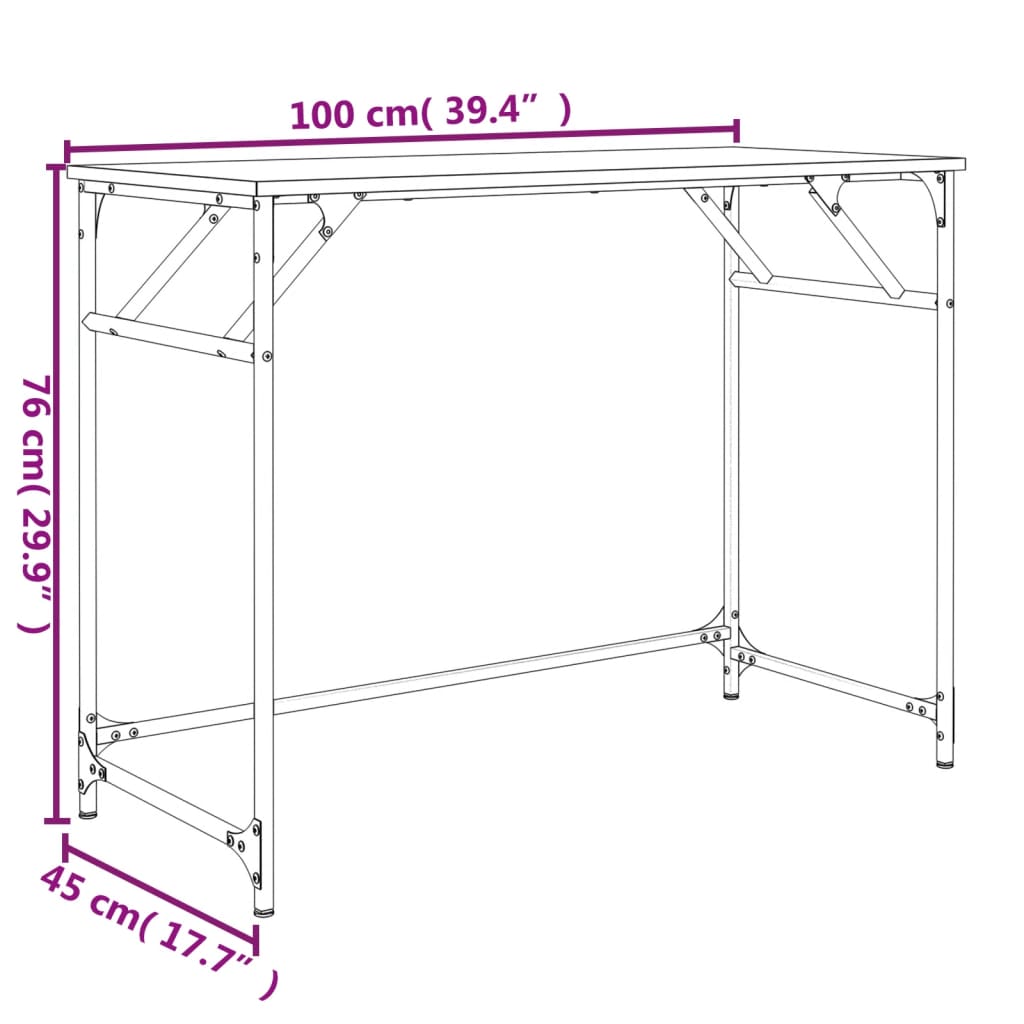 vidaXL füstös tölgy szerelt fa és porszórt acél íróasztal 100x45x76 cm