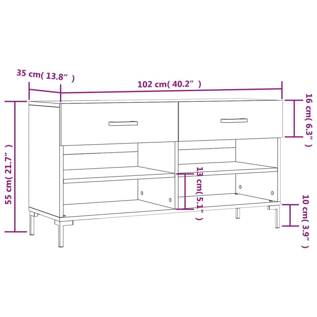 vidaXL sonoma tölgy színű szerelt fa cipőpolc 102x35x55 cm