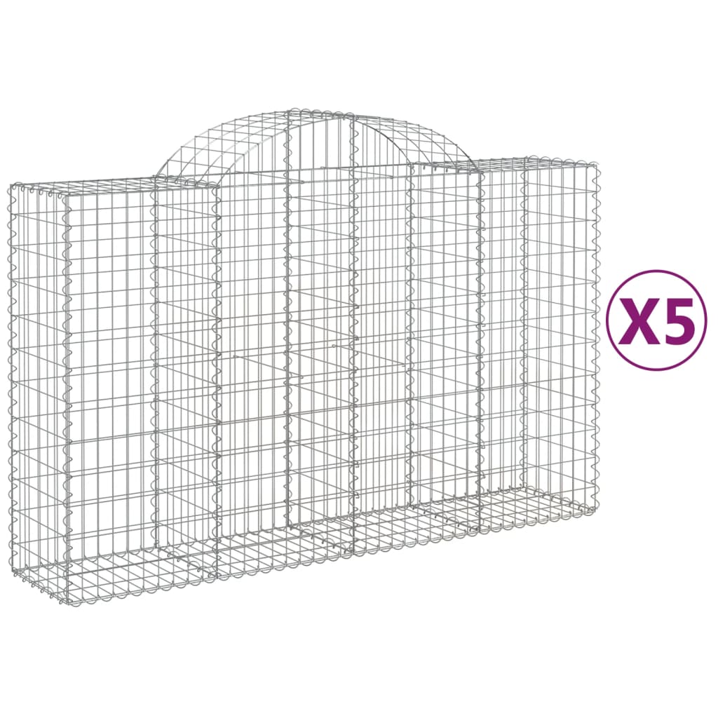 vidaXL 5 db íves horganyzott vas gabion kosár 200x50x120/140 cm