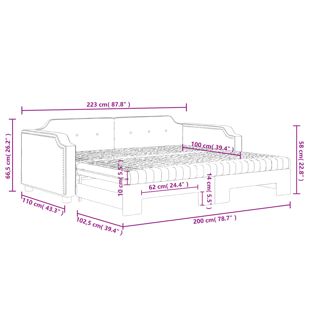 vidaXL krémszínű kihúzható szövet heverő matracokkal 100x200 cm