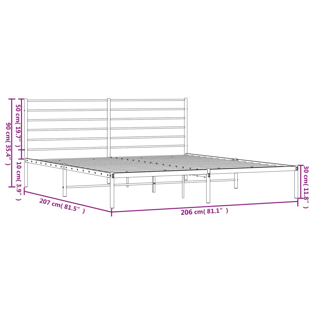 vidaXL fehér fém ágykeret fejtámlával 200 x 200 cm