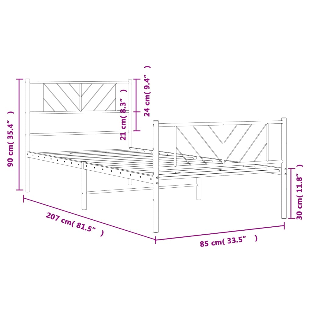 vidaXL fehér fém ágykeret fej- és lábtámlával 80x200 cm