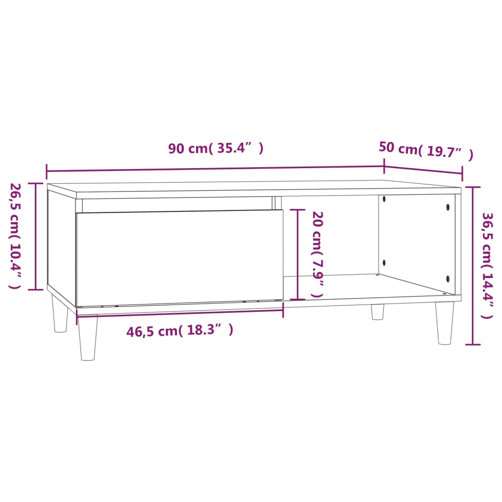 vidaXL szürke sonoma színű szerelt fa dohányzóasztal 90 x 50 x 36,5 cm