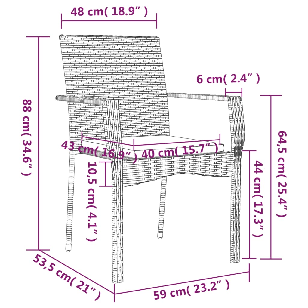 vidaXL 2 db szürke polyrattan kerti szék párnával