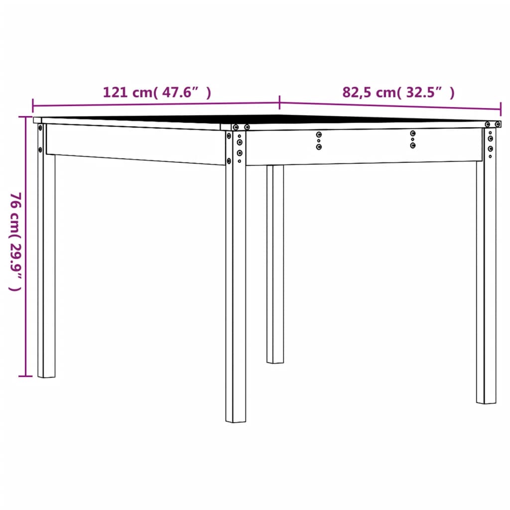 vidaXL mézbarna tömör fenyőfa kerti asztal 121 x 82,5 x 76 cm